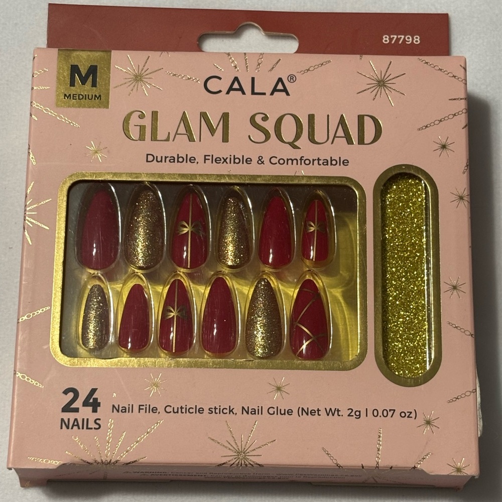 CALA Glam Squad Red and Gold Press-On Nail Set